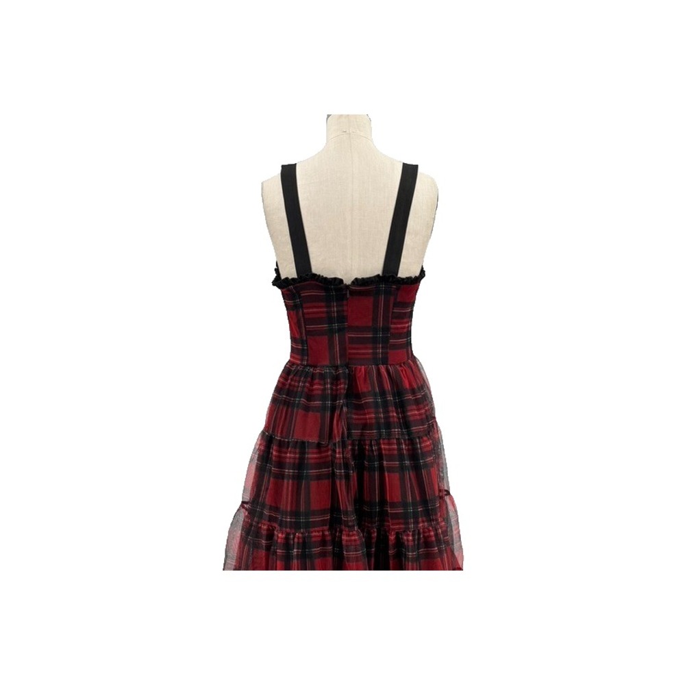 Betsey Johnson Plaid Mesh Tulle Tiered Midi Dress 4 Tartan Romantic Goth 90s - Picture 5 of 12